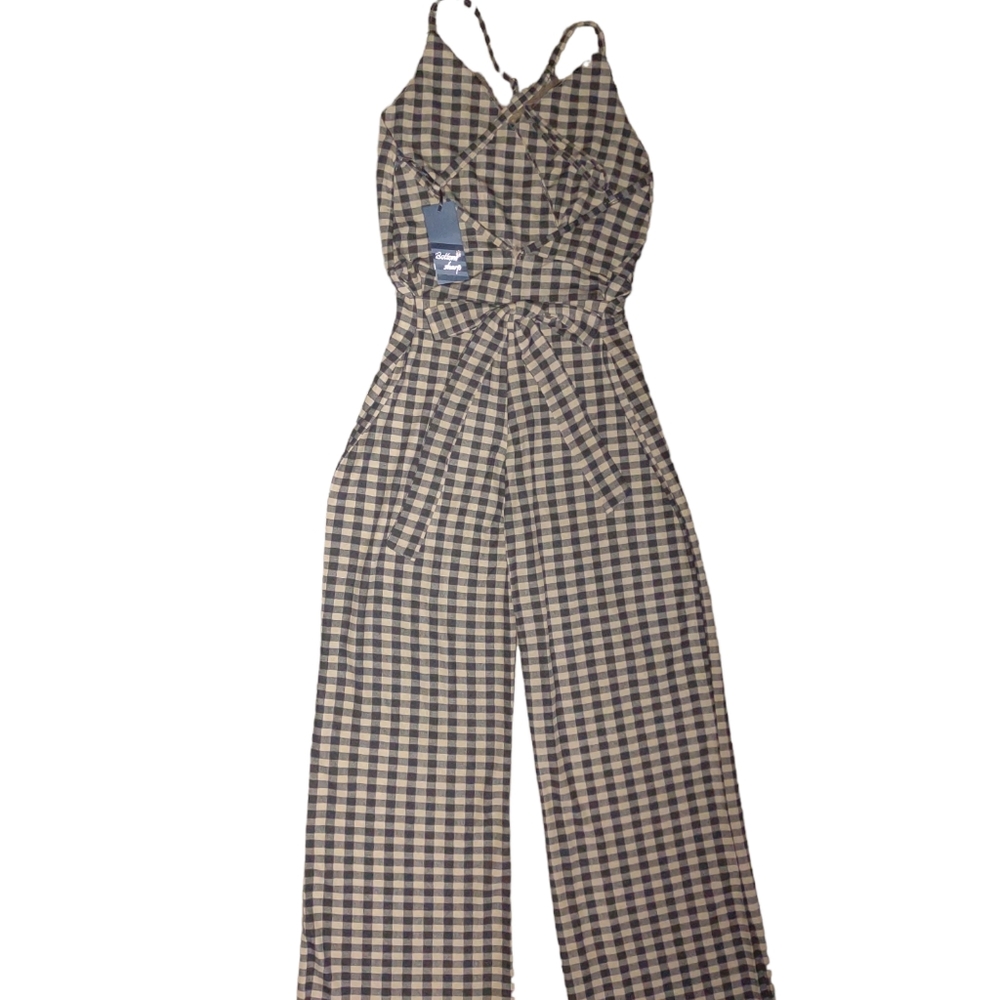 Black and Mocha Checkered Jumpsuit by Bottom Sharp Size M